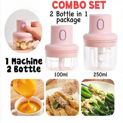 Electric Mini Food Grinder Chopper Combo Set (1 Machine 2 Bottle) - 3
