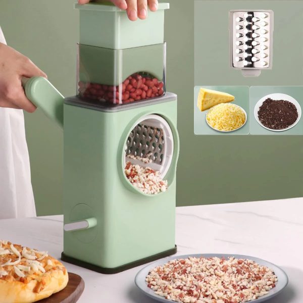 Multifunctional Manual Rotary Cheese Grater Shredder – Wider Hopper Round Mandolin Drum Slicer Cutter For Kitchen - 1